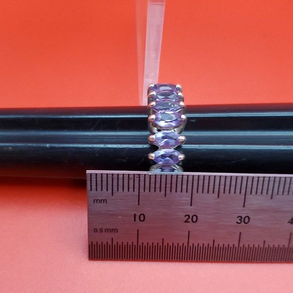 Size 6 925 Sterling Silver Seven Marquise Amethyst Gems Ring - Picture 8 of 9